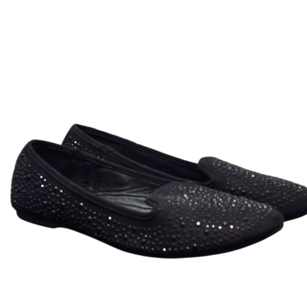 Luo Luo Flats Black Suede Rhinestone Women's Slip On Flats Sz 8